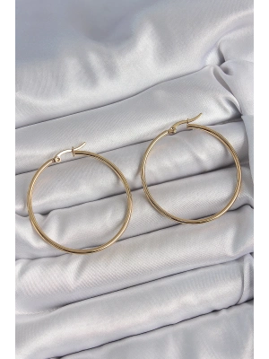 ® 316 Çelik Gold Renk 43 mm Halka Model Kadın Küpe