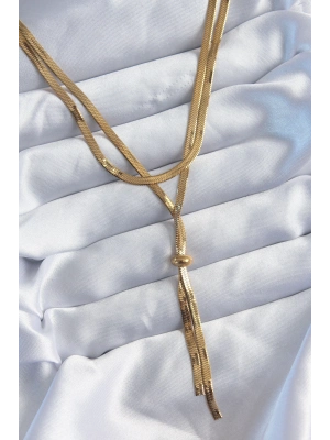 ® 316L Çelik Gold Renk 2li İtalyan Zincir Asansör Model Sallantı Detay Kadın Kolye