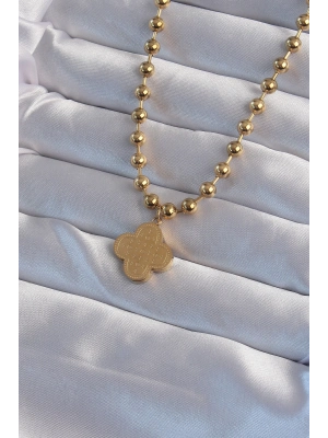 ® 316L Çelik Top Zincirli Gold Renk İşlemeli Yonca Model Kolye