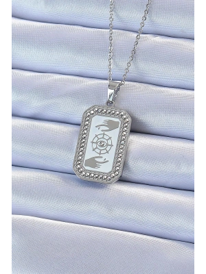 ® 316L Çelik Zincir Gümüş Renk Mineli Zirkon Taşlı Göz Figür Tarot Kolye