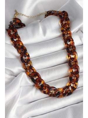 ® Leopar Desenli Mika Kalın Zincir Kadın Kolye