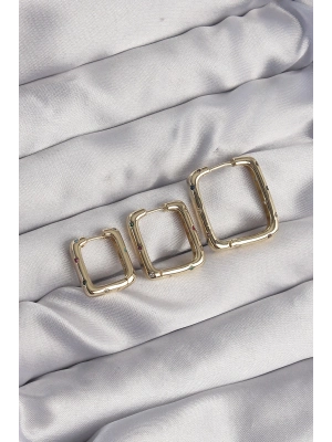 ® Pirinç Gold Renk Renkli Zirkon Taşlı Kare Model Küpe Seti
