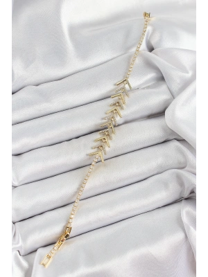 ® Pirinç Gold Renk Zirkon Taşlı Balık Sırtı Kadın Bileklik