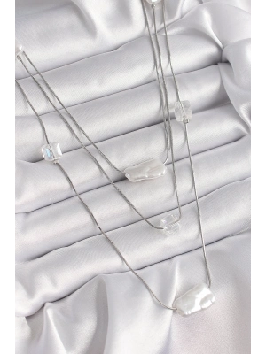 ® Pirinç Gümüş Renk Ezme İnci Model Çoklu Kadın Kolye