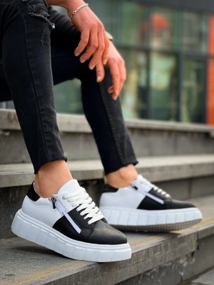 KB-X155  Siyah Cilt Beyaz Cilt Detaylı Beyaz Yüksek Taban Günlük Spor Ayakkabı