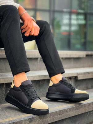 KB-X46  Siyah Bej Yüksek Siyah Taban Günlük Spor Ayakkabı