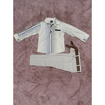 ÇOK SATAN 1-6 yaş gömlek pantolon kemerli erkek çocuk alt üst takım keten bej