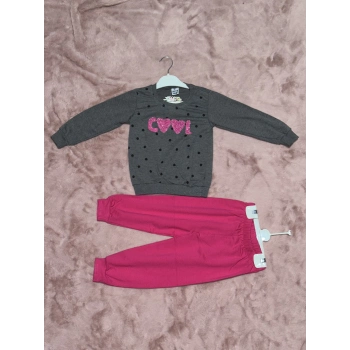 ÇOK SATAN 3-7 yaş pontiyeli ikili alt üst takım gri fuşya kız çocuk