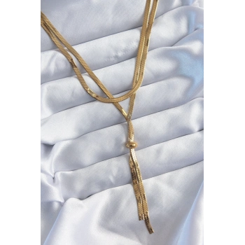 ÇOK SATAN BFS 316L Çelik Gold Renk 2li İtalyan Zincir Asansör Model Sallantı Detay Kadın Kolye