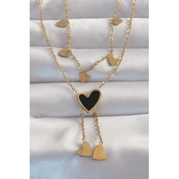 ÇOK SATAN BFS 316L Çelik Gold Renk Mineli Çoklu Kalp Kolye