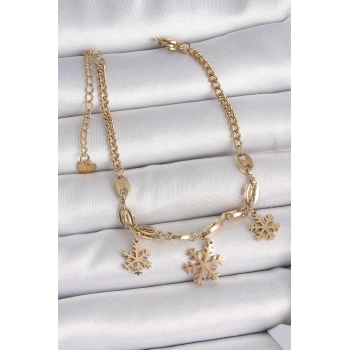 ÇOK SATAN BFS 316L Çelik Gold Renk Sallantı Kar Tanesi Model Kadın Bileklik