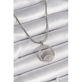 ÇOK SATAN BFS 316L Çelik Gümüş Renk İtalyan Zincir Zirkon Taşlı Göz Model Kadın Kolye