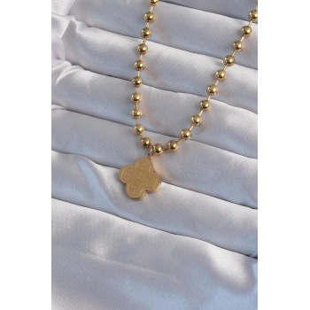 ÇOK SATAN BFS 316L Çelik Top Zincirli Gold Renk İşlemeli Yonca Model Kolye