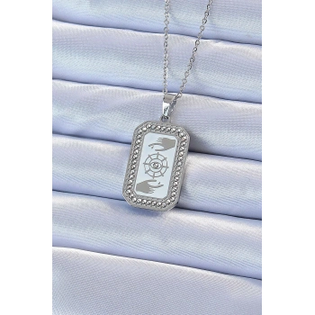 ÇOK SATAN BFS 316L Çelik Zincir Gümüş Renk Mineli Zirkon Taşlı Göz Figür Tarot Kolye