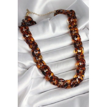 ÇOK SATAN BFS Leopar Desenli Mika Kalın Zincir Kadın Kolye