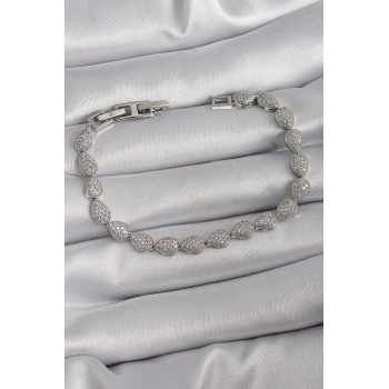 ÇOK SATAN BFS Pirinç Gümüş Renk Zirkon Taşlı Damla Model VIP Seri Kadın Bileklik