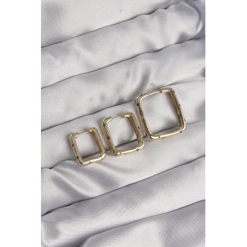 Pirinç Gold Renk Renkli Zirkon Taşlı Kare Model Küpe Seti