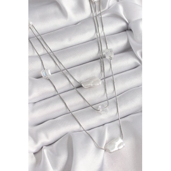 Pirinç Gümüş Renk Ezme İnci Model Çoklu Kadın Kolye