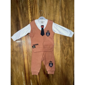 TAVSİYE EDİLEN GÜVENLİ SATICI 6-24 aylık kravatlı üçlü takım kahve