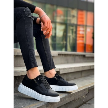 TAVSİYE EDİLEN GÜVENLİ SATICI KB-X155 Kuback Siyah Cilt Siyah Süet Detaylı Beyaz Yüksek Taban Günlük Spor Ayakkabı