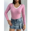 TAVSİYE EDİLEN GÜVENLİ SATICI V yaka çizgili bluz pembe A3699