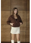 3 iplik şardonlu Kapşonlu fermuarlı kısa üst kahve pat8590