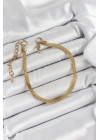 ® 316L Çelik Gold Renk Yassı Zincir Model Kadın Bileklik