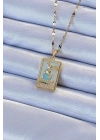 ® 316L Çelik Zincir Altın Renk Mavi Mineli Tarot Kolye