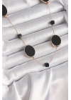 ® Pirinç Gold Renk Siyah Renk Oval Siyah Küp Detay Kadın Kolye