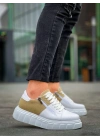 KB-X155  Beyaz Cilt Bej Süet Detaylı Beyaz Yüksek Taban Günlük Spor Ayakkabı