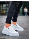 KB-X155  Beyaz Cilt Detaylı Beyaz Yüksek Taban Günlük Spor Ayakkabı