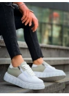 KB-X155  Beyaz Cilt Gri Süet Detaylı Beyaz Yüksek Taban Günlük Spor Ayakkabı