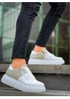 KB-X155  Beyaz Cilt Gri Süet Detaylı Beyaz Yüksek Taban Günlük Spor Ayakkabı