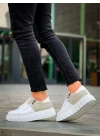 KB-X155  Beyaz Cilt Gri Süet Detaylı Beyaz Yüksek Taban Günlük Spor Ayakkabı