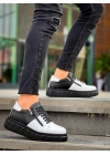 KB-X155  Beyaz Cilt Siyah Cilt Detaylı Siyah Yüksek Taban Günlük Spor Ayakkabı
