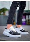 KB-X155  Siyah Cilt Beyaz Cilt Detaylı Beyaz Yüksek Taban Günlük Spor Ayakkabı