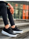 KB-X155  Siyah Cilt Siyah Süet Detaylı Beyaz Yüksek Taban Günlük Spor Ayakkabı