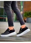 KB-X155  Siyah Cilt Siyah Süet Detaylı Beyaz Yüksek Taban Günlük Spor Ayakkabı