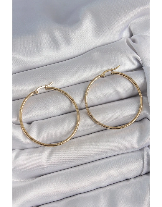 316 Çelik Gold Renk 43 mm Halka Model Kadın Küpe
