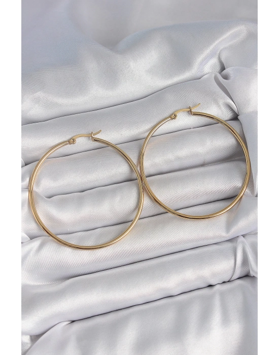 316 Çelik Gold Renk 53 mm Halka Model Kadın Küpe