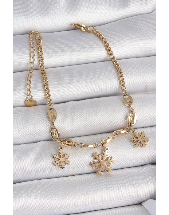 316L Çelik Gold Renk Sallantı Kar Tanesi Model Kadın Bileklik