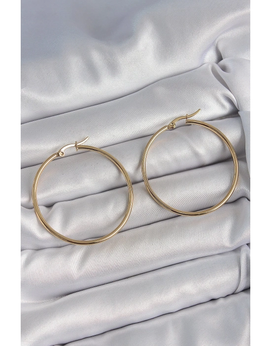 ® 316 Çelik Gold Renk 43 mm Halka Model Kadın Küpe