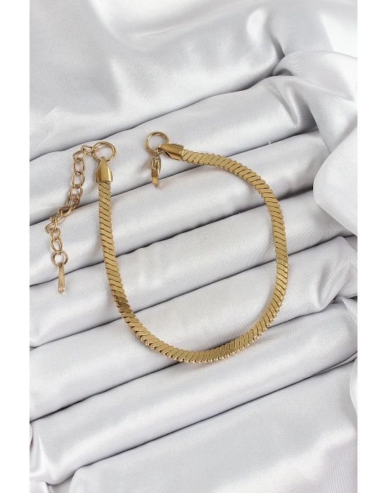 ® 316L Çelik Gold Renk Yassı Zincir Model Kadın Bileklik