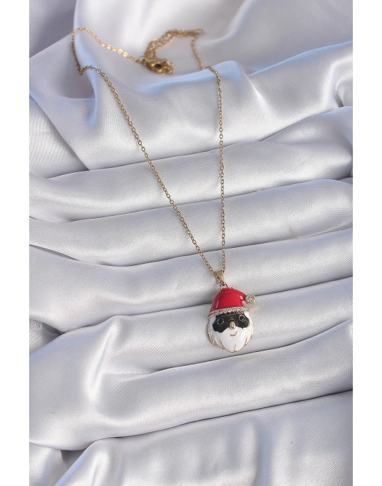 ® 316L Çelik Gold Renk Zincir Zirkon Taşlı Yılbaşı Temalı Noel Baba Figür Kadın Kolye