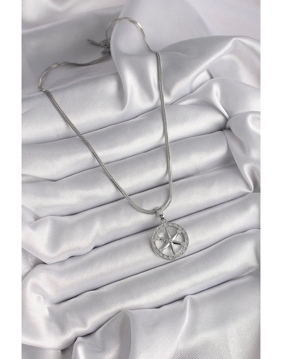® 316L Çelik Gümüş Renk İtalyan Zincir Zirkon Taşlı Kutup Yıldız Model Kadın Kolye