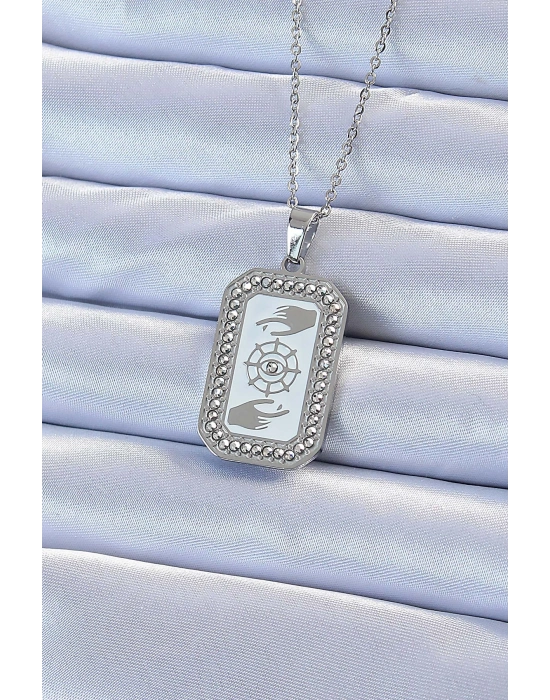 ® 316L Çelik Zincir Gümüş Renk Mineli Zirkon Taşlı Göz Figür Tarot Kolye