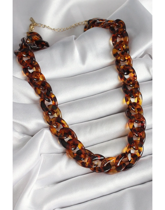 ® Leopar Desenli Mika Kalın Zincir Kadın Kolye