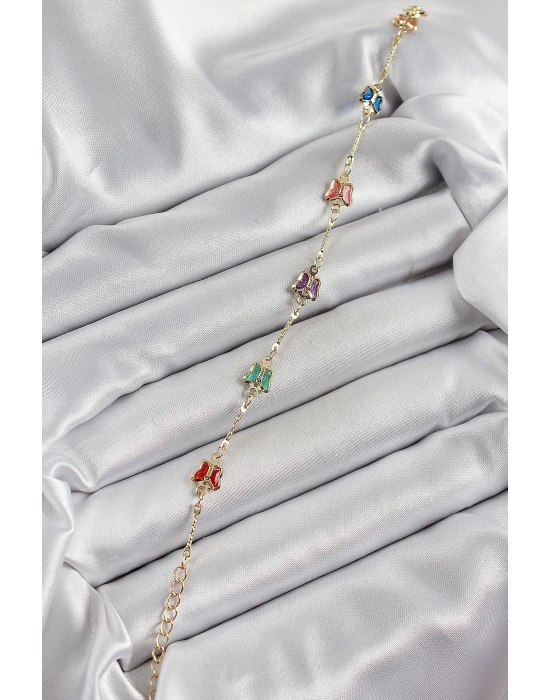 ® Pirinç Gold Renk Karışık Renk Kelebek Zirkon Taşlı Kadın Bileklik