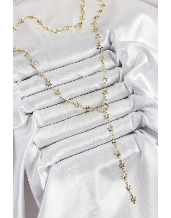 ® Pirinç Gold Renk Yıldızlı Kadın Y Kolye