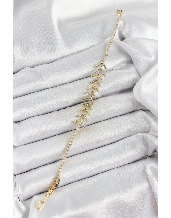 ® Pirinç Gold Renk Zirkon Taşlı Balık Sırtı Kadın Bileklik